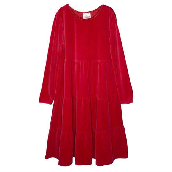 Hanna Andersson Red Velour Tiered Dress - Picture 1 of 6